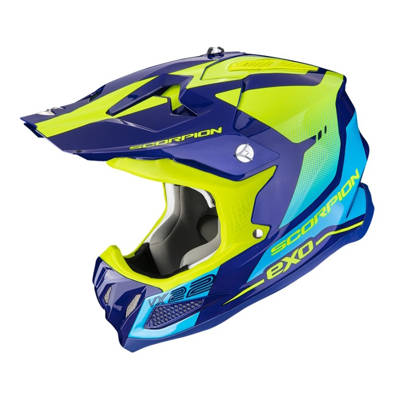 Motokros čelada Scorpion VX-22 Air Attis blue-fluo yellow