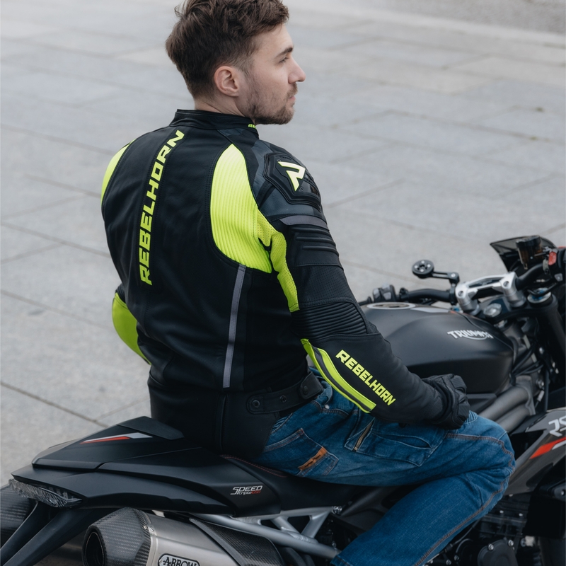 Rebelhorn Vandal Black-Fluo Yellow usnjena motoristična jakna razprodaja
