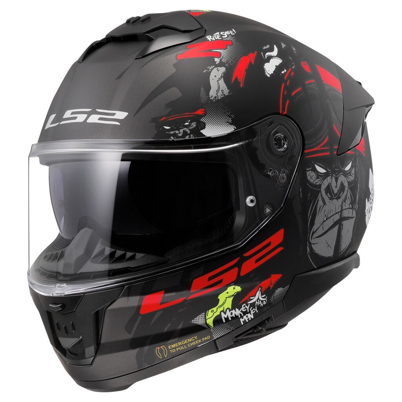 LS2 FF808 Stream II Angry Monkey črno-rdeča integralna motoristična čelada