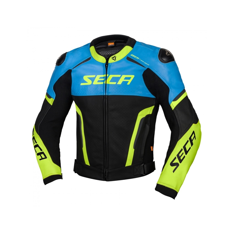 SECA Hooligan usnjena motoristična jakna modro-fluo rumena akcija razprodaja