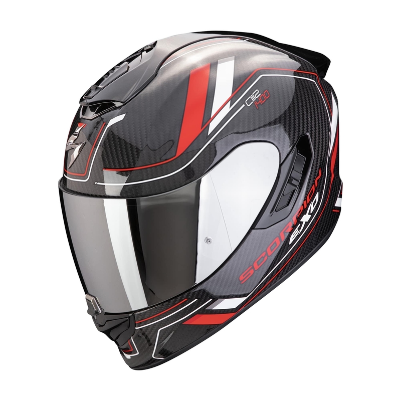 Integralna motoristična čelada Scorpion EXO-1400 EVO II CARBON AIR MIRAGE črno-rdeče-bela
