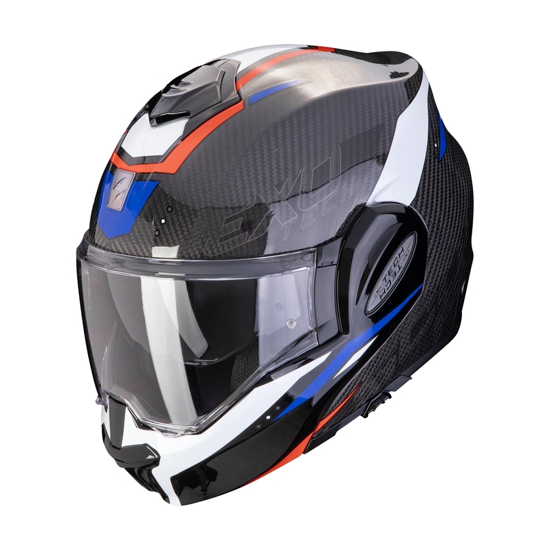 Zložljiva motoristična čelada Scorpion EXO-TECH EVO CARBON ROVER črno-rdeče-modra razprodaja