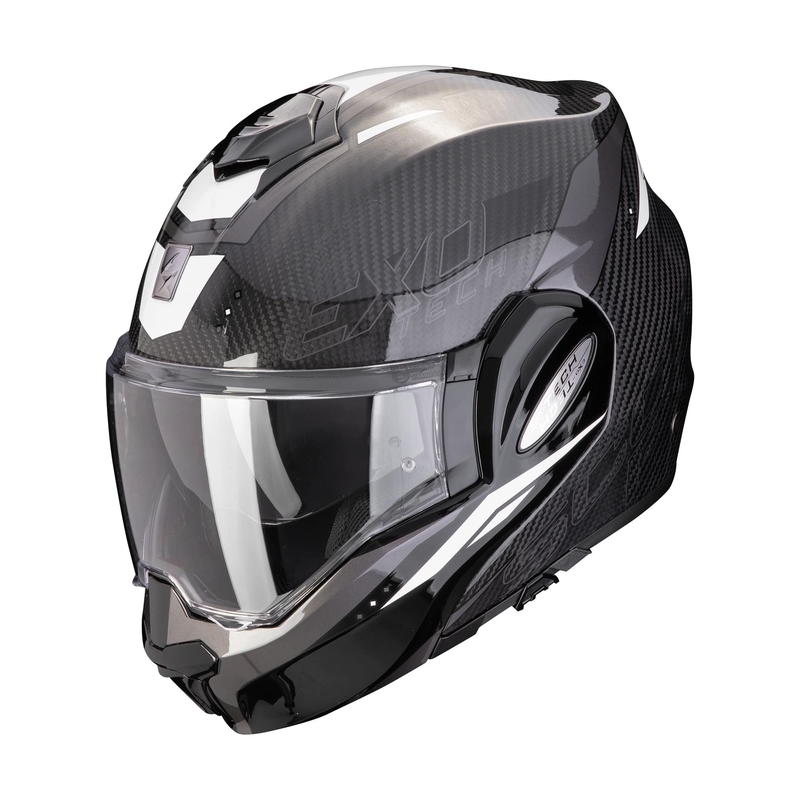 Zložljiva motoristična čelada Scorpion EXO-TECH EVO CARBON ROVER črno-bela