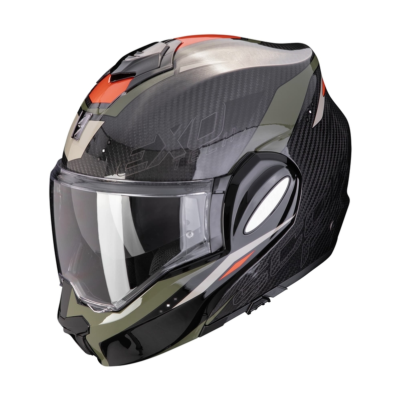 Zložljiva motoristična čelada Scorpion EXO-TECH EVO CARBON ROVER črno-zelena razprodaja