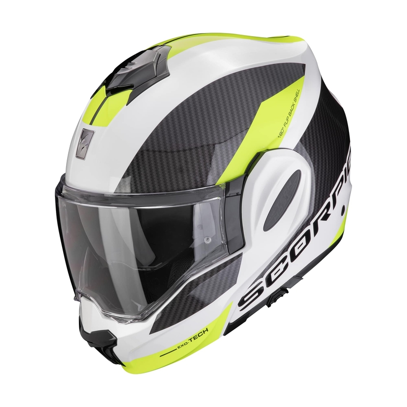 Zložljiva motoristična čelada Scorpion EXO-TECH EVO TEAM bela-fluo rumena razprodaja