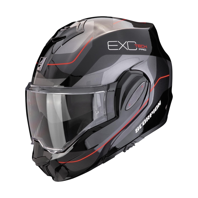 Zložljiva motoristična čelada Scorpion EXO-TECH EVO PRO COMMUTA črna-srebrna-rdeča razprodaja