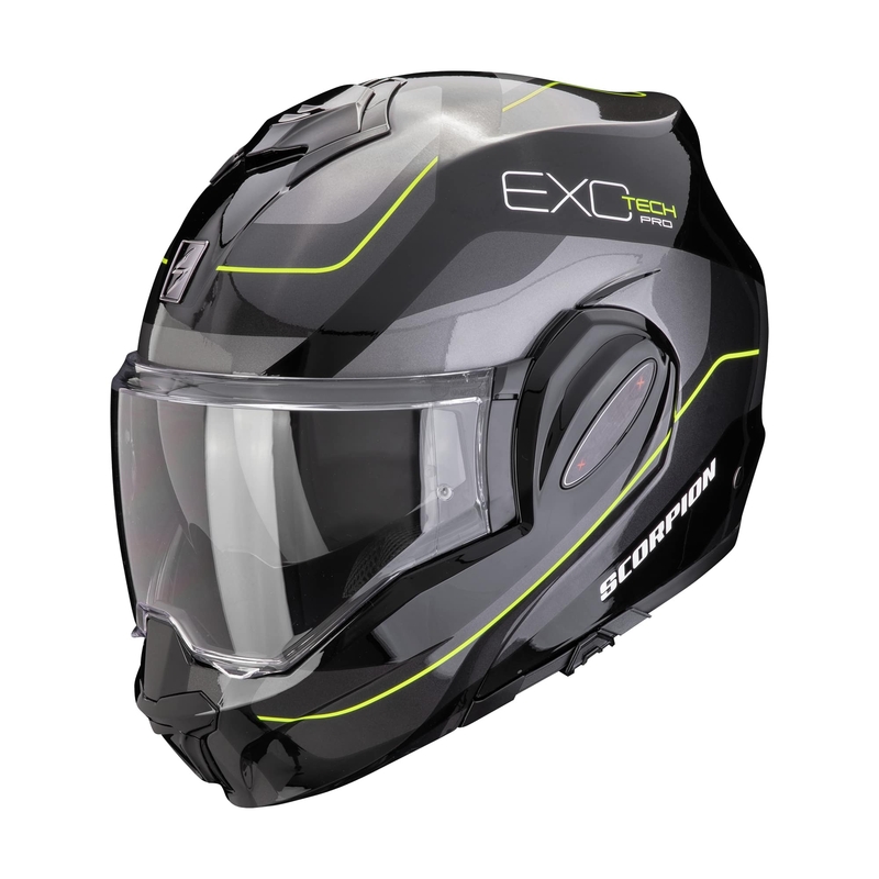 Zložljiva motoristična čelada Scorpion EXO-TECH EVO PRO COMMUTA črna-srebrna-rumena razprodaja