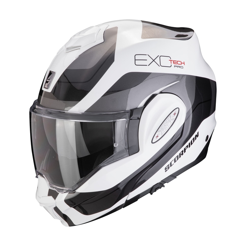 Zložljiva motoristična čelada Scorpion EXO-TECH EVO PRO COMMUTA belo-srebrna razprodaja