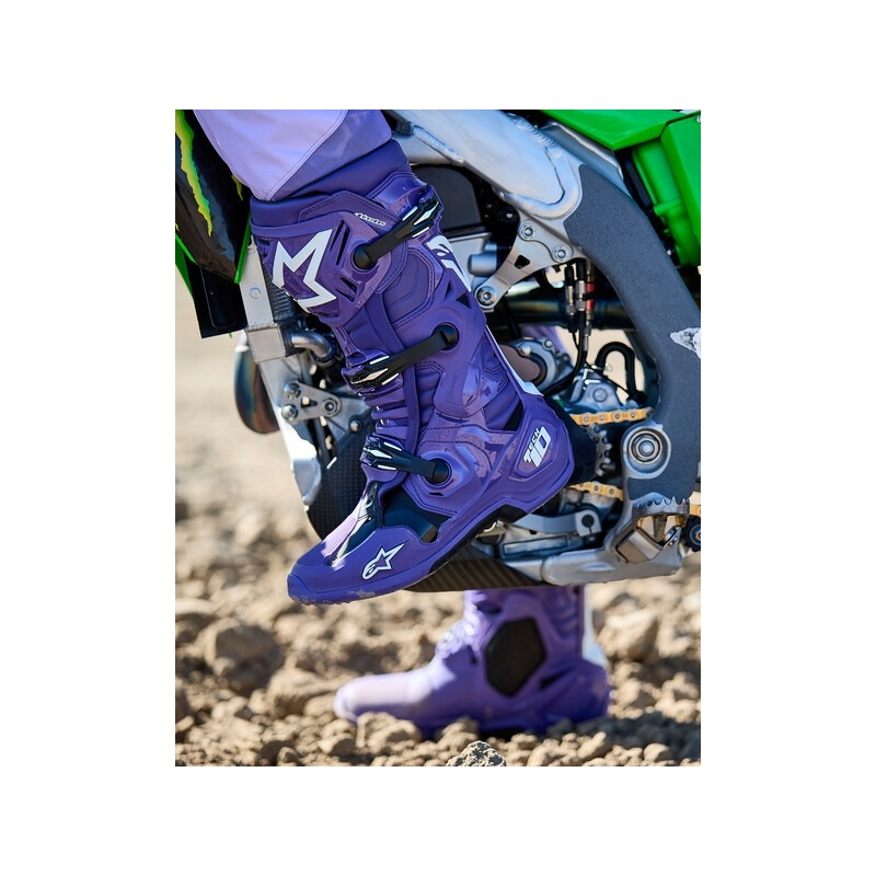 Moto škornji Alpinestars Tech 10 vijolično-črno-beli