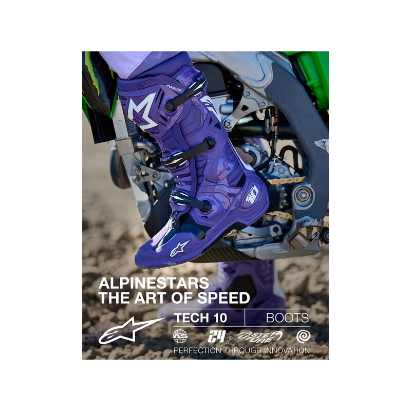 Moto škornji Alpinestars Tech 10 vijolično-črno-beli