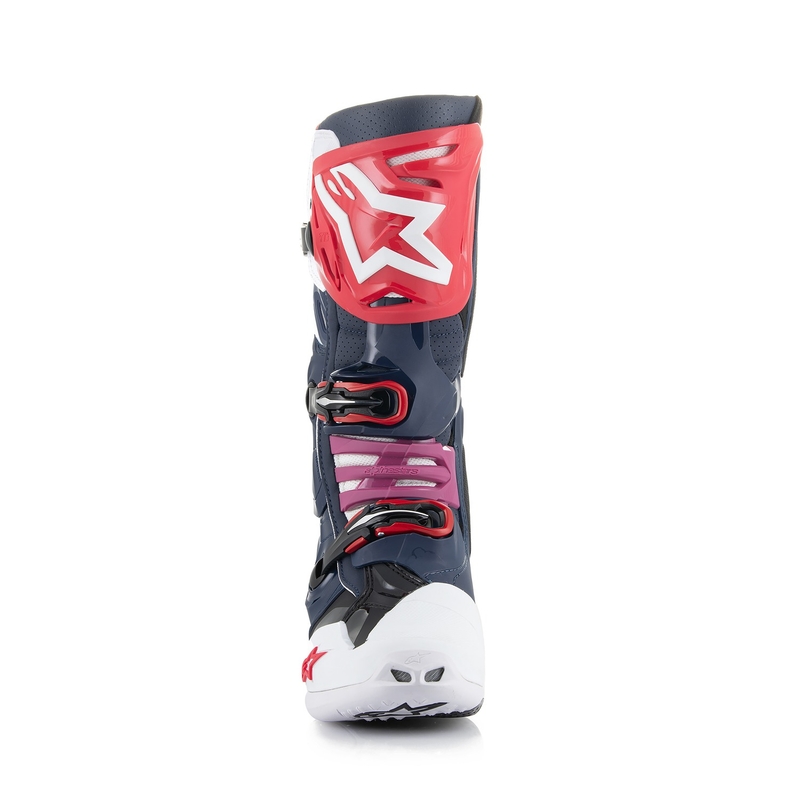 Alpinestars Tech 10 Supervented perforirani motoristični škornji temno modro-belo-rdeče-vijolični