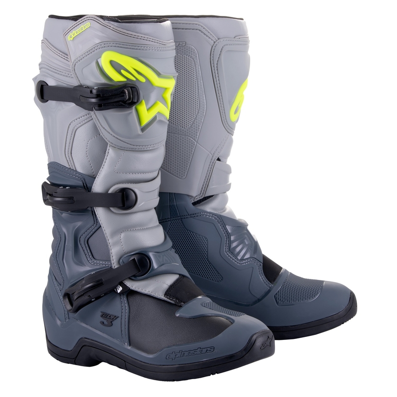 Alpinestars Tech 3 motoristični škornji svetlo sivi-črni-fluo rumeni