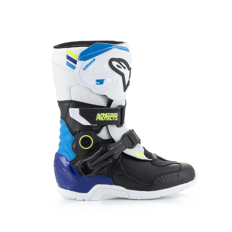 Otroški moto škornji Alpinestars Tech 3S belo-črno-modri