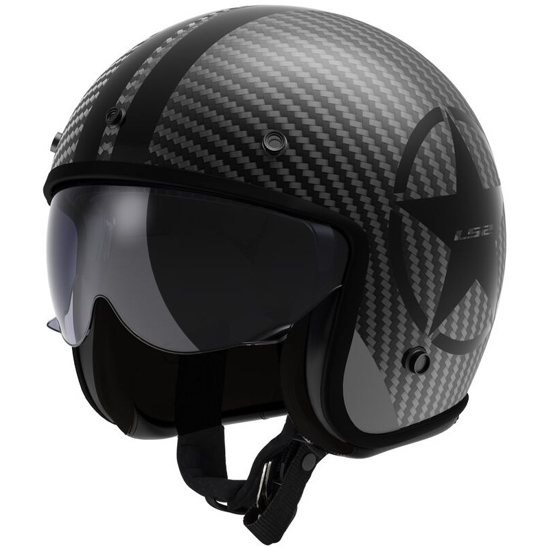 Motoristična čelada z odprtim obrazom LS2 OF601 Bob II Carbon Star črna mat