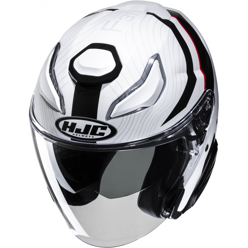 Odprta motoristična čelada HJC F31 Naby MC1 bela-črna-rdeča