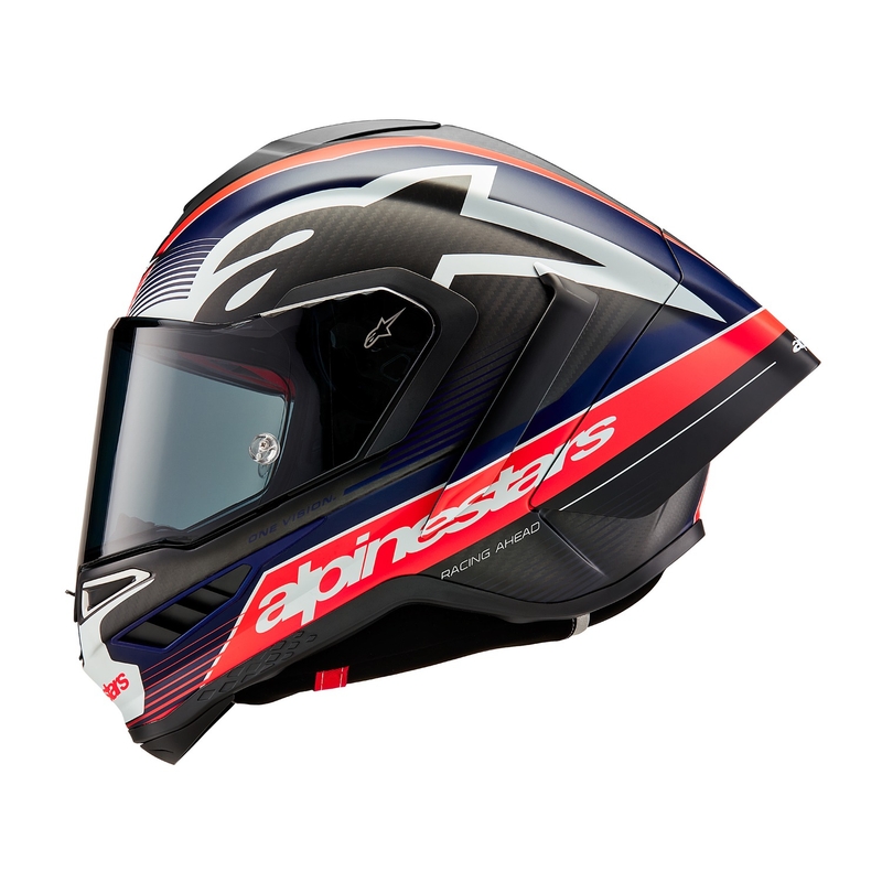 Celoobrazna motoristična čelada Alpinestars Supertech R-10 Team karbonska fluo rdeče-modro-bela mat