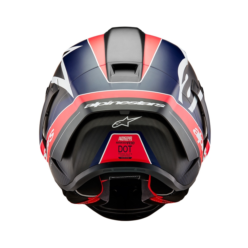 Celoobrazna motoristična čelada Alpinestars Supertech R-10 Team karbonska fluo rdeče-modro-bela mat