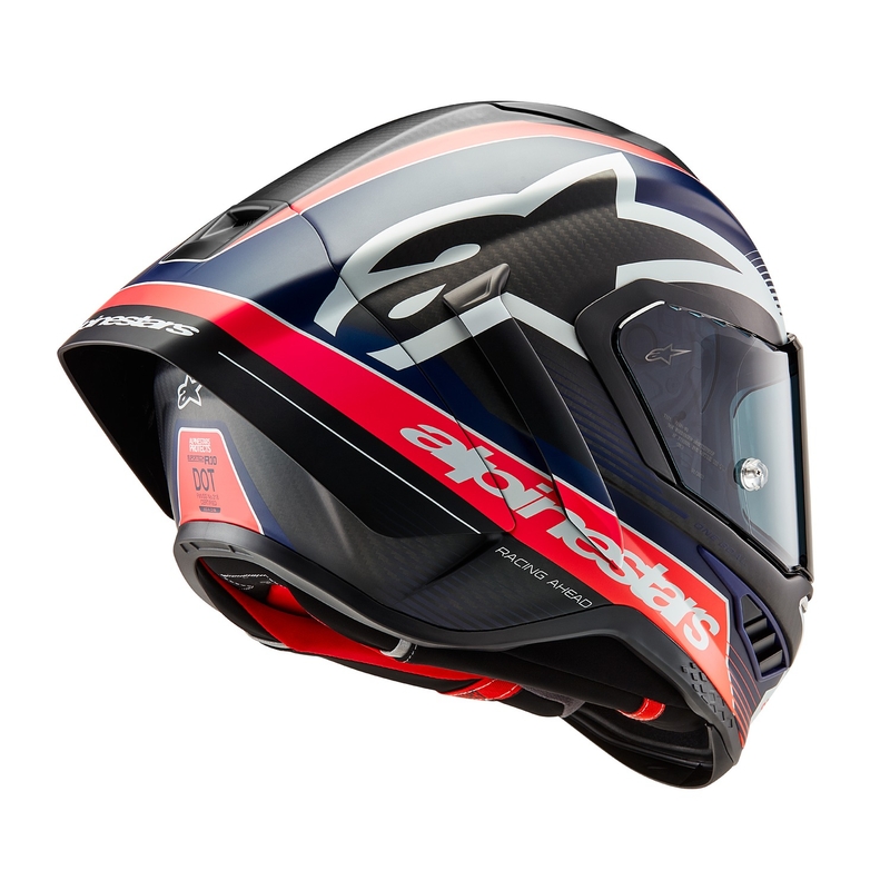 Celoobrazna motoristična čelada Alpinestars Supertech R-10 Team karbonska fluo rdeče-modro-bela mat