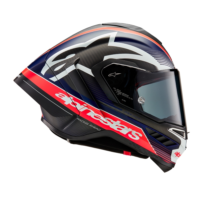 Celoobrazna motoristična čelada Alpinestars Supertech R-10 Team karbonska fluo rdeče-modro-bela mat