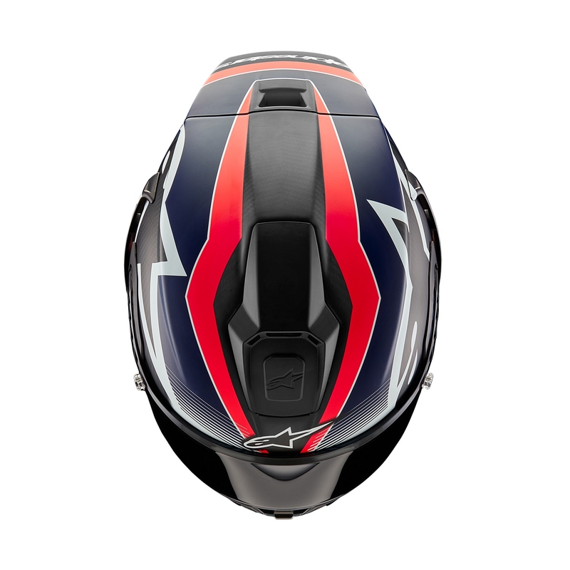 Celoobrazna motoristična čelada Alpinestars Supertech R-10 Team karbonska fluo rdeče-modro-bela mat