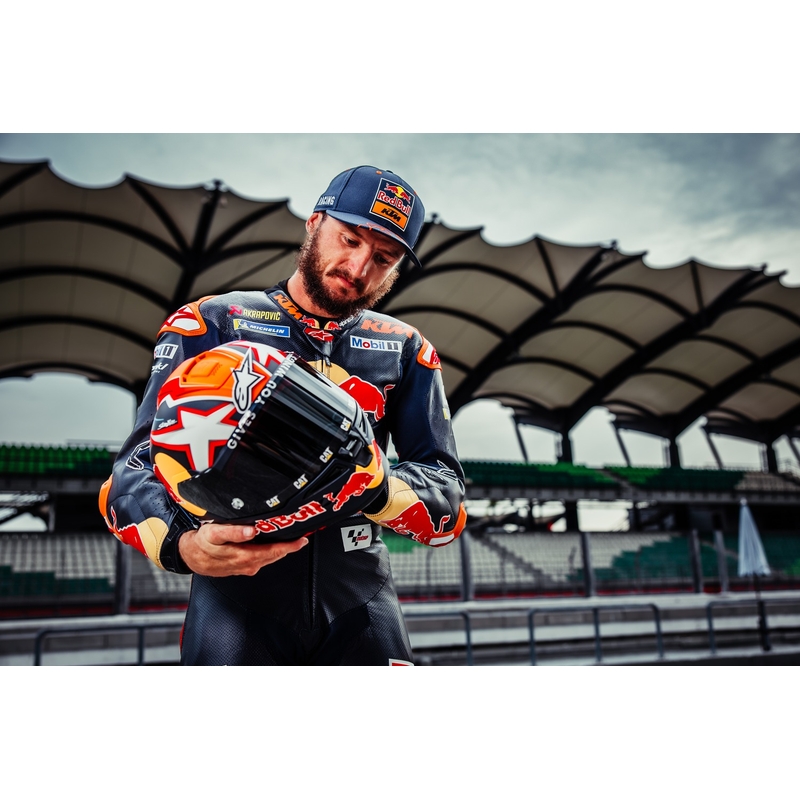 Celoobrazna motoristična čelada Alpinestars Supertech R-10 Team karbonska fluo rdeče-modro-bela mat