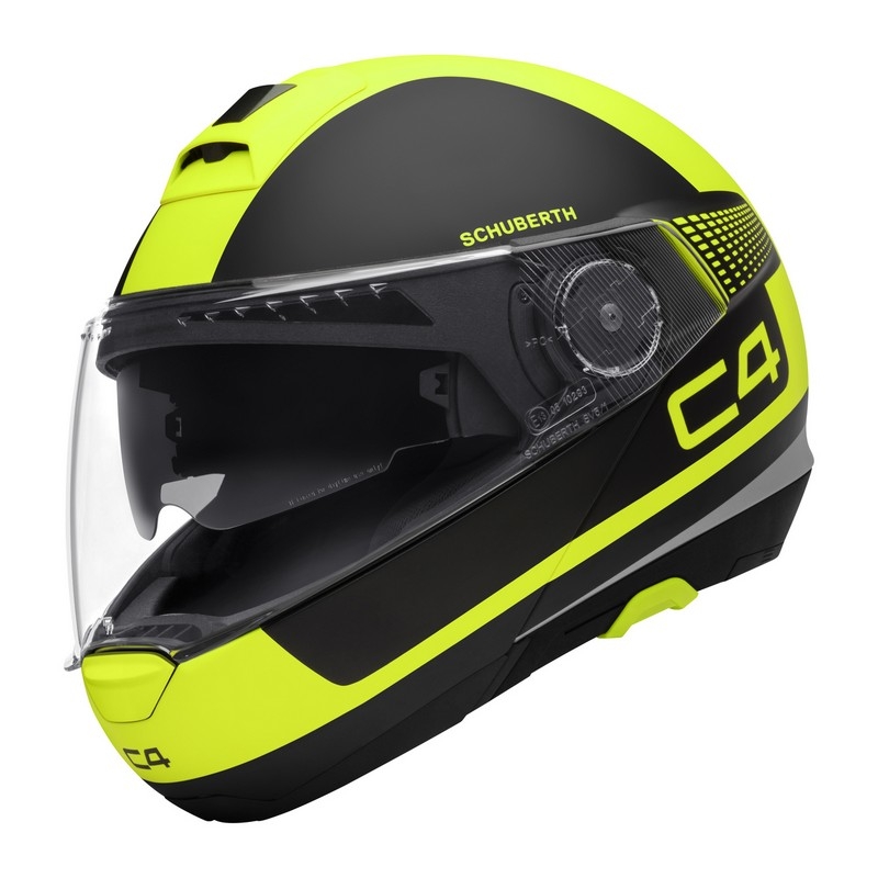 Schuberth C4 črno-fluo rumena motoristična čelada s tipom navzgor razprodaja