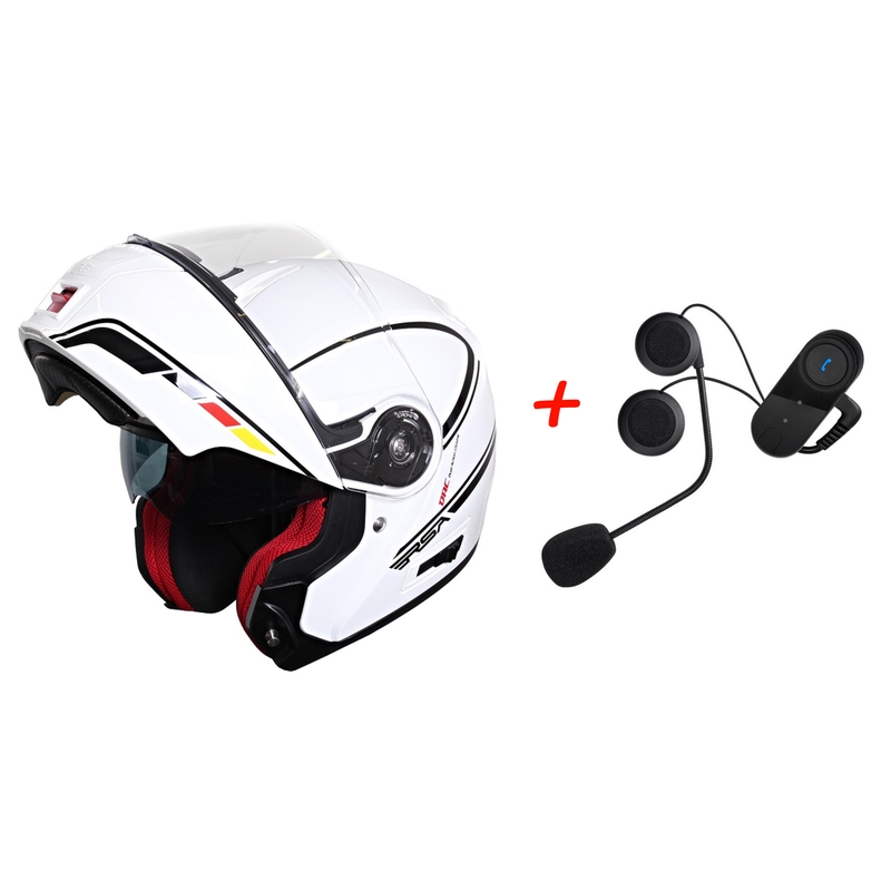SET: Vyklápěcí přilba na motorku RSA TR-01 + Bluetooth Intercom s FM do přilby