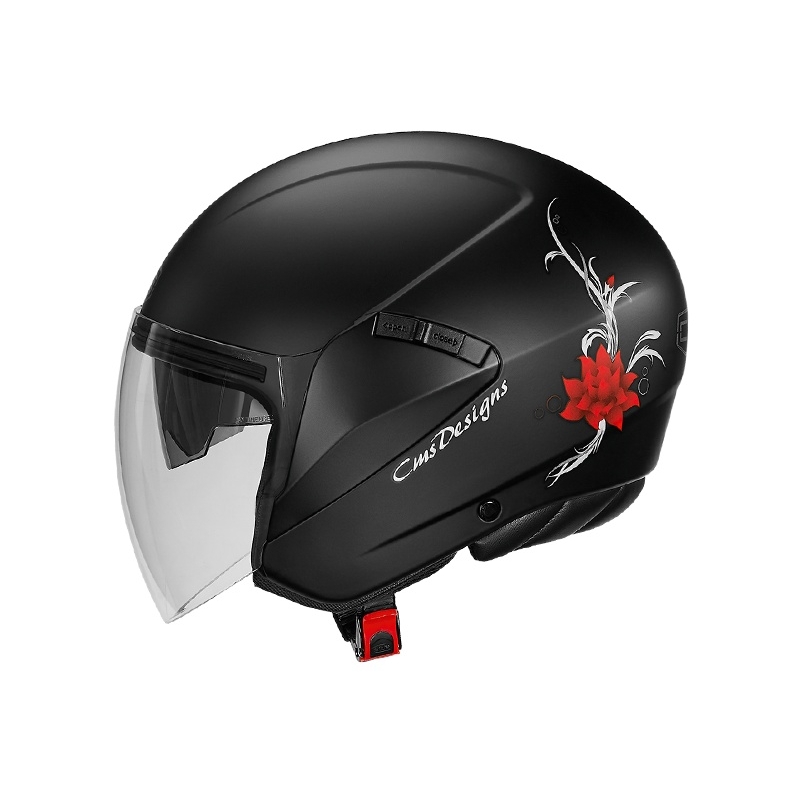 Odprta motoristična čelada CMS S-JET Rose črno-rdeča