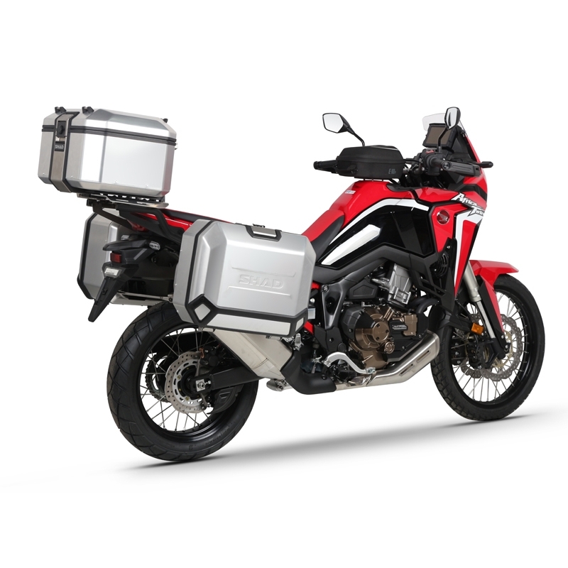 Kompletní sada černých hliníkových kufrů SHAD TERRA BLACK , 48L topcase   36L/47L boční kufry, včetně montážní sady a plotny SHAD HONDA CRF 1100 Africa Twin