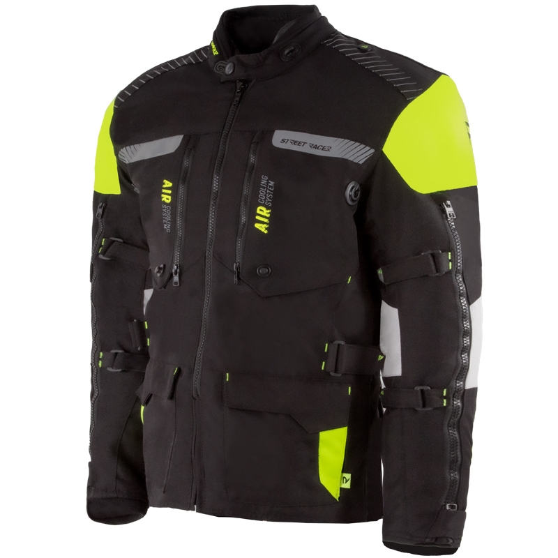Moto jakna Street Racer za vse letne čase, črno-fluo rumena