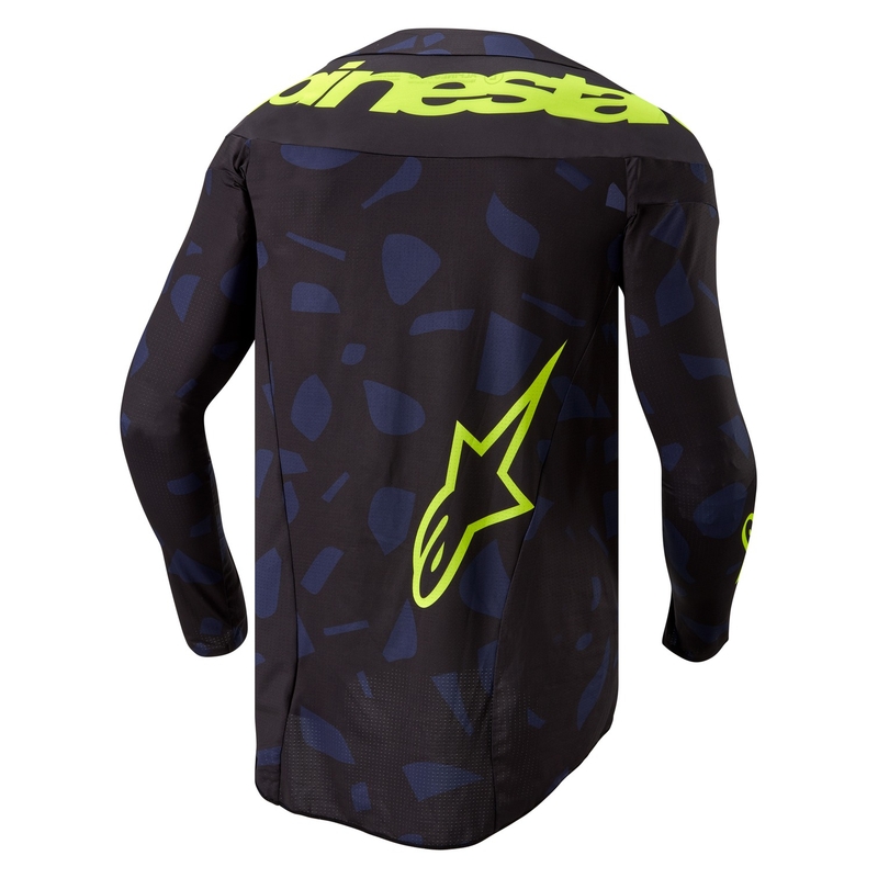 Alpinestars Techstar Rantera motokros majica črno-modra-fluo rumena
