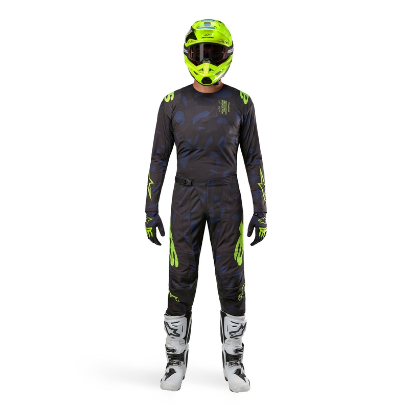 Alpinestars Techstar Rantera motokros majica črno-modra-fluo rumena