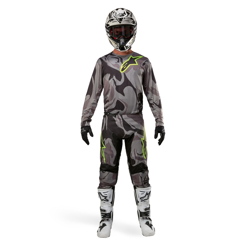 Alpinestars Racer Tactical motokros hlače sive camo-fluo rumeno-črne