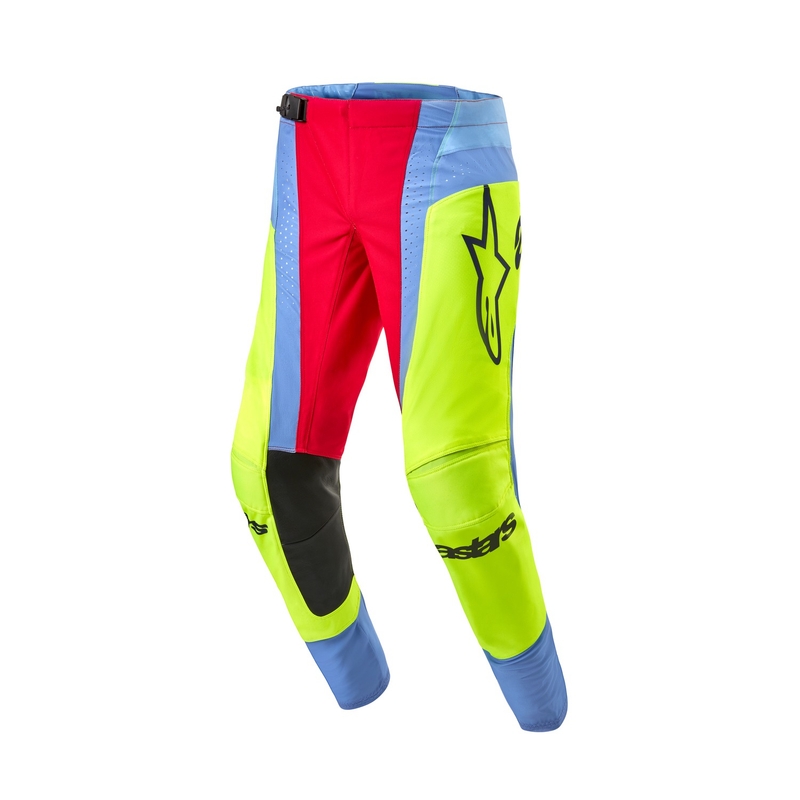 Motokros hlače Alpinestars Techstar Ocuri svetlo modro-fluo rumeno-rdeče