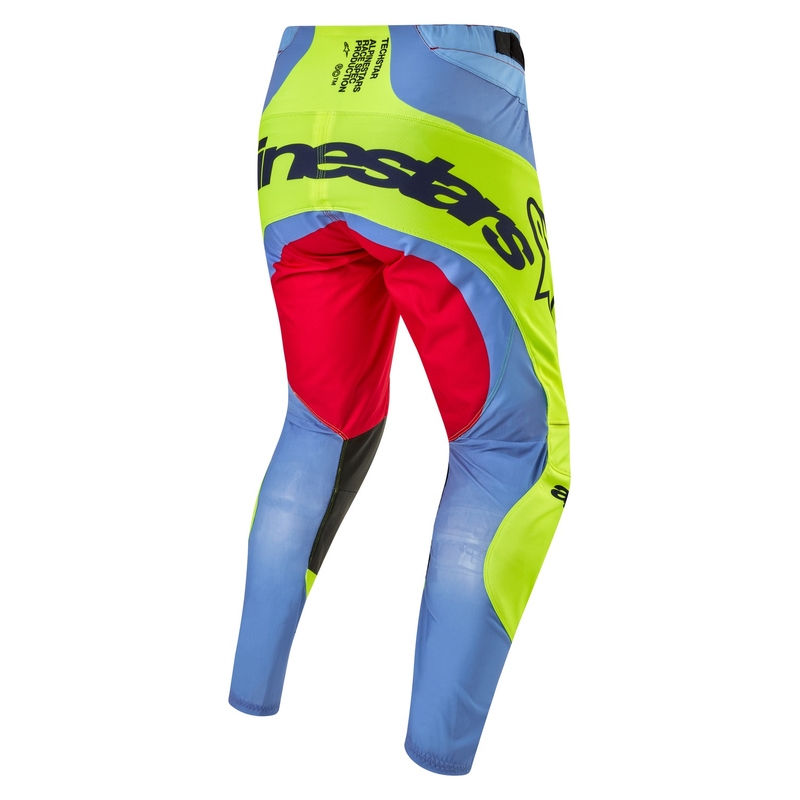 Motokros hlače Alpinestars Techstar Ocuri svetlo modro-fluo rumeno-rdeče