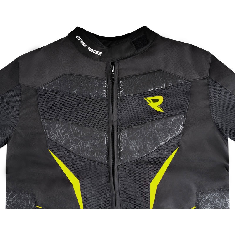 Ženska motoristična jakna Street Racer Rose Air črno-fluo rumena