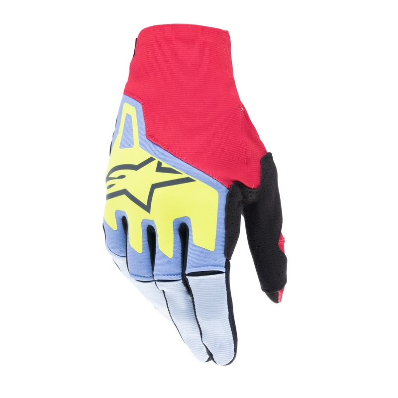 Alpinestars Techstar rokavice za motokros svetlo modro-rdeče-rumene fluo-črne