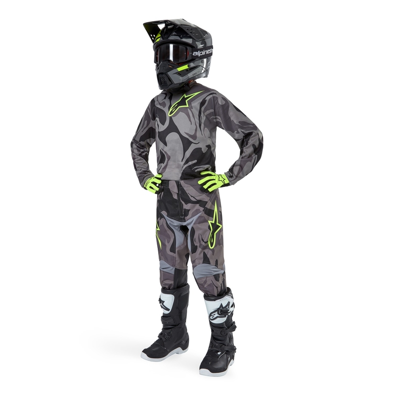 Otroška motoristična majica Alpinestars Racer Tactical 2024 black camo-fluo yellow-black