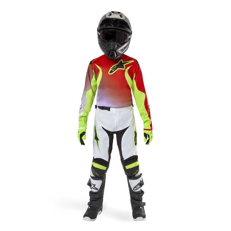 Otroška majica za motokros Alpinestars Racer Lucent 2024 bela-črna-fluo rumena