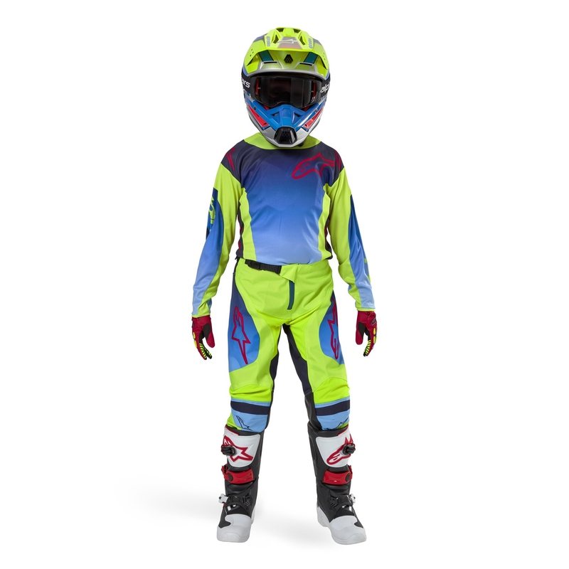 Otroška motoristična majica Alpinestars Racer Hoen 2024 fluo rumeno-modro-rdeča