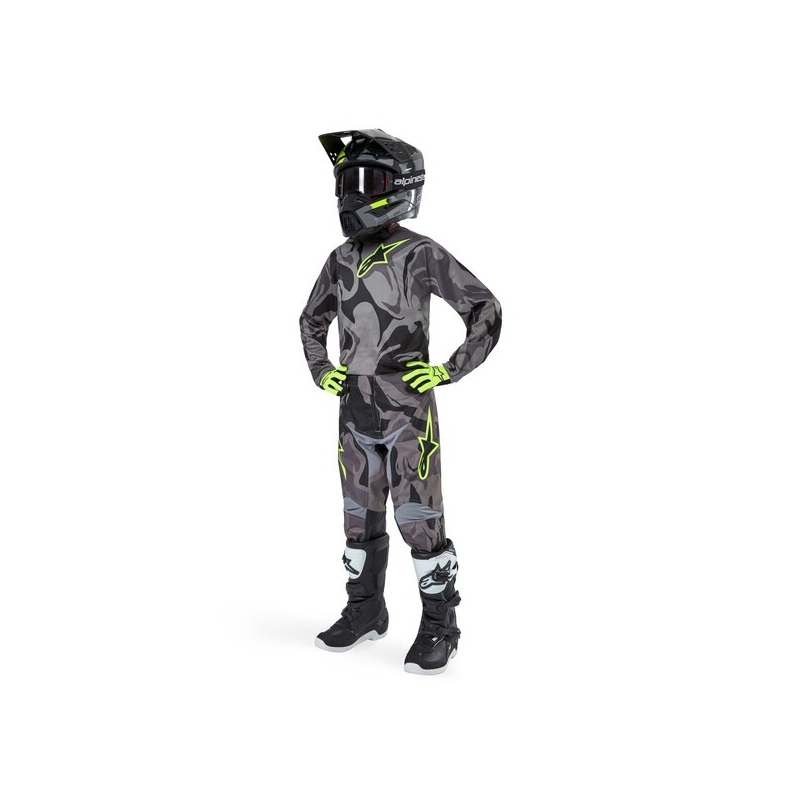Alpinestars Racer Tactical 2024 Otroške hlače za motokros sive kamuflažno-rumeno-črne