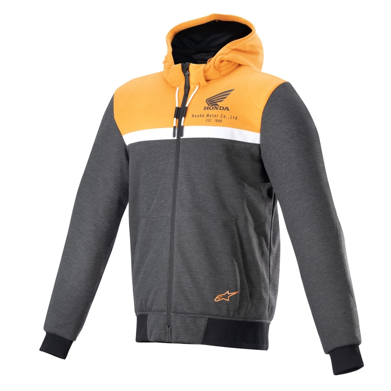 Alpinestars Chrome Street Hoodie Honda Motorcycle Jacket 2024 black-grey-orange