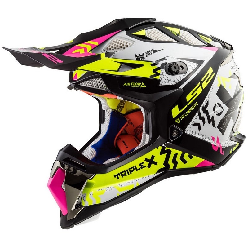Motokros čelada LS2 MX470 Subverter belo-fluo rumeno-rožnata razprodaja