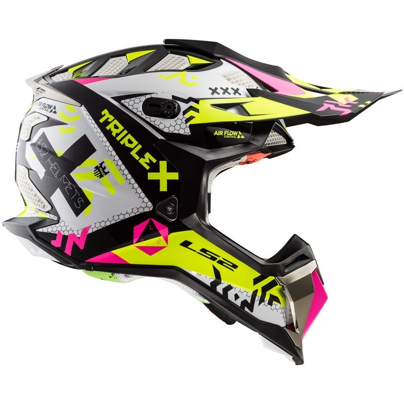 Motokros čelada LS2 MX470 Subverter belo-fluo rumeno-rožnata razprodaja