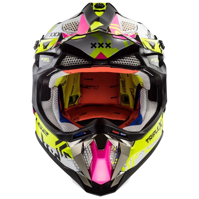 Motokros čelada LS2 MX470 Subverter belo-fluo rumeno-rožnata razprodaja