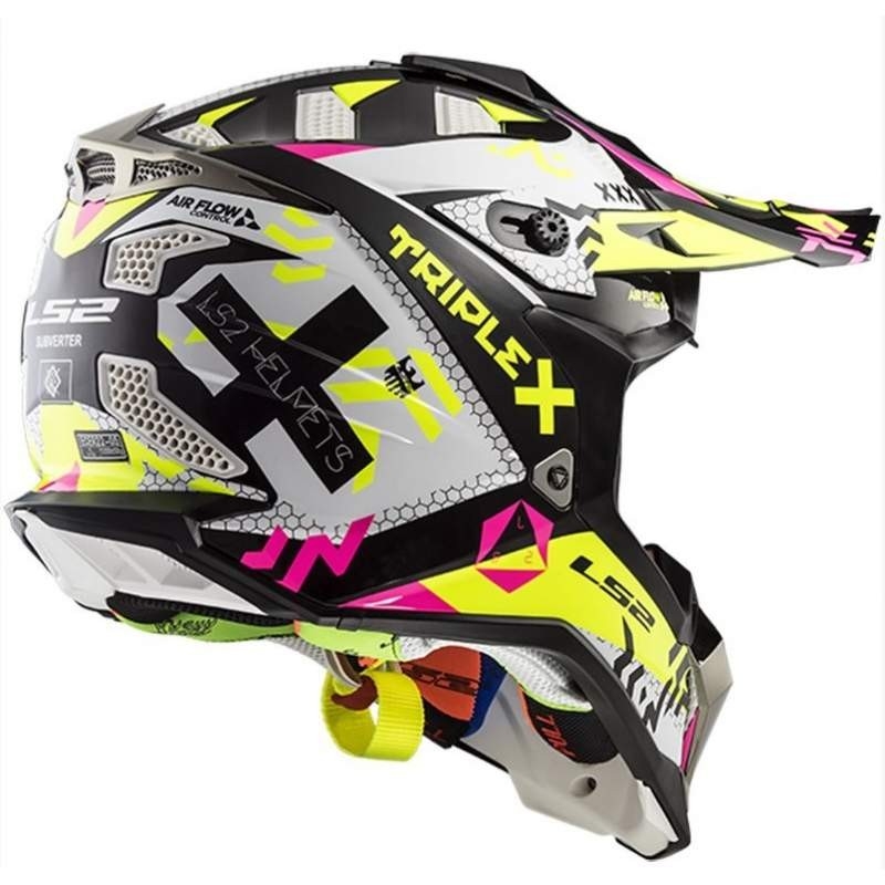Motokros čelada LS2 MX470 Subverter belo-fluo rumeno-rožnata razprodaja