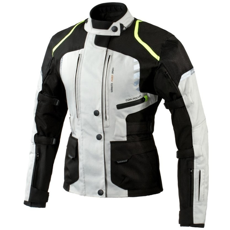 Ženske moto jakne Rebelhorn Hiker II black-grey-fluo yellow razprodaja