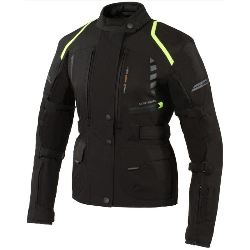 Ženske moto jakne Rebelhorn Hiker II black-fluo yellow razprodaja