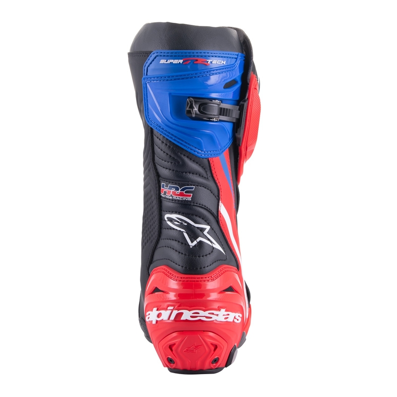 Moto škornji Alpinestars Supertech R Honda črno-rdeči fluo-modro-beli