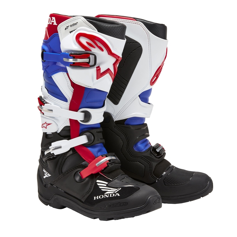 Alpinestars Tech 7 Enduro Drystar Honda Motorcycle Boots Collection 2024 Black-Blue-White-Red